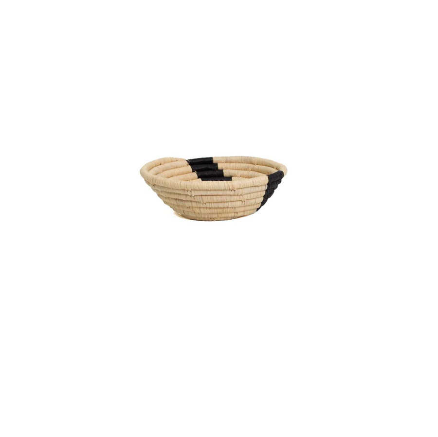 Small Black & Natural Striped Round Basket