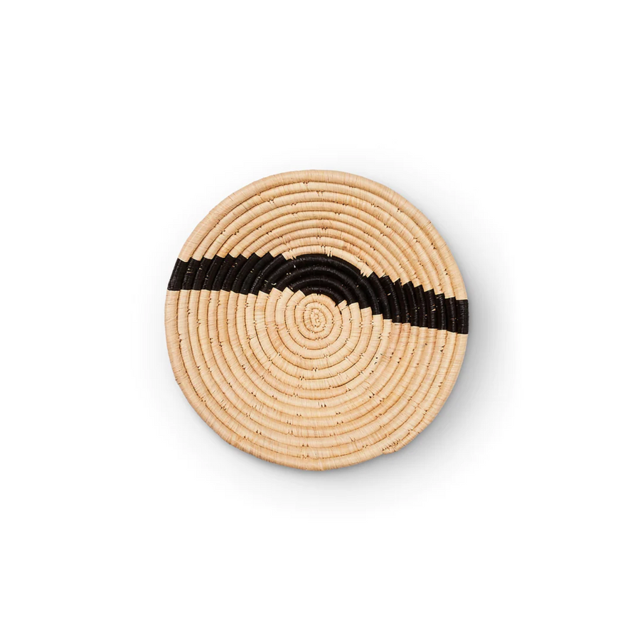 Small Black & Natural Striped Round Basket