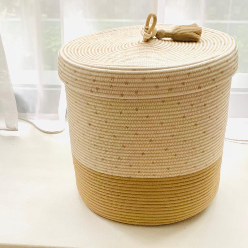 Lidded Cylinder Basket - Sand with Polka Dot Stitch
