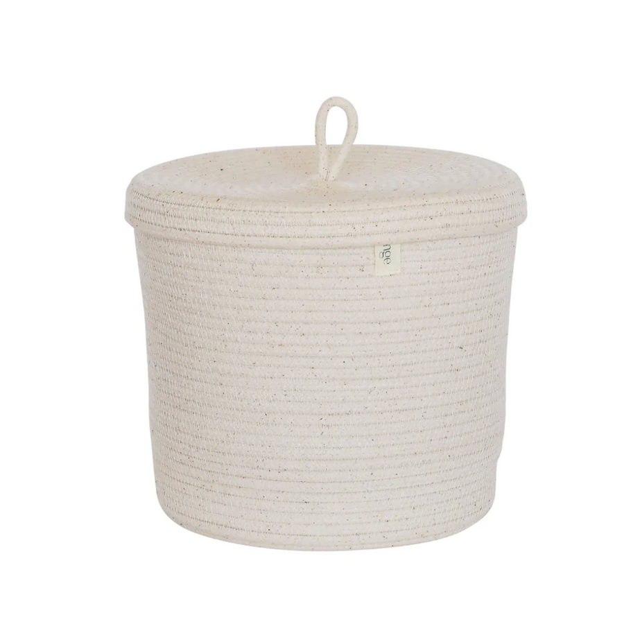 Lidded Cylinder Basket in Ivory