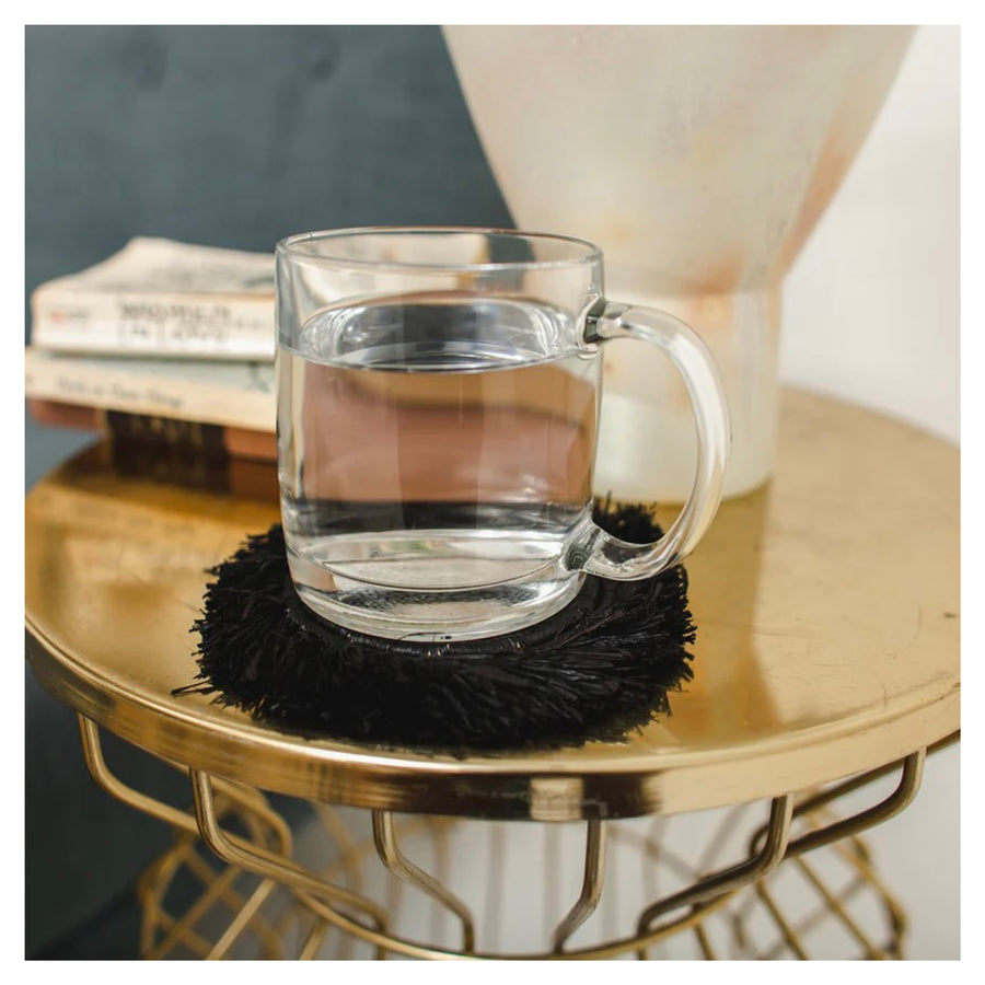 Black Fringed Raffia Drink Coasters (Set of 4)